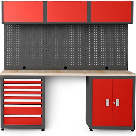 Chery Industrial Storage Cabinet, Multifunctional Steel Garage Storage Cabinet W/ Doors, Sliding Drawers Red 3 Pcs JINWB108CRD01